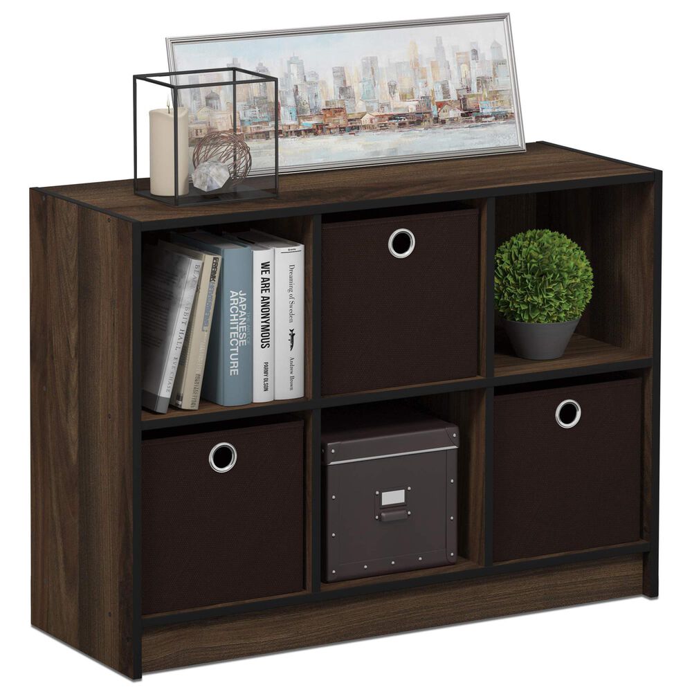 HOMLUX 6-Cube Bookshelf Bookcase with Storage Bins in Columbia Walnut, , large