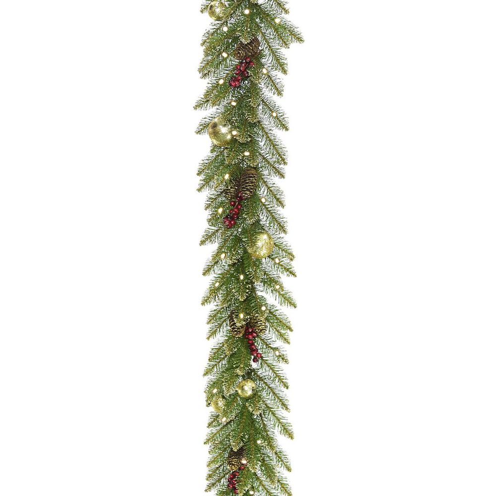 National Tree 9" Glittery Gold Dunhill Fir Garland with Battery Operated LED Lights, , large