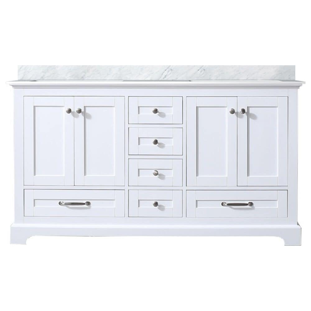 Lexora Home Dukes 60&quot; Double Bathroom Vanity in White with 2 cm White Carrara Marble Top and Rectangular Sinks, , large