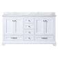 Lexora Home Dukes 60" Double Bathroom Vanity in White with 2 cm White Carrara Marble Top and Rectangular Sinks, , large
