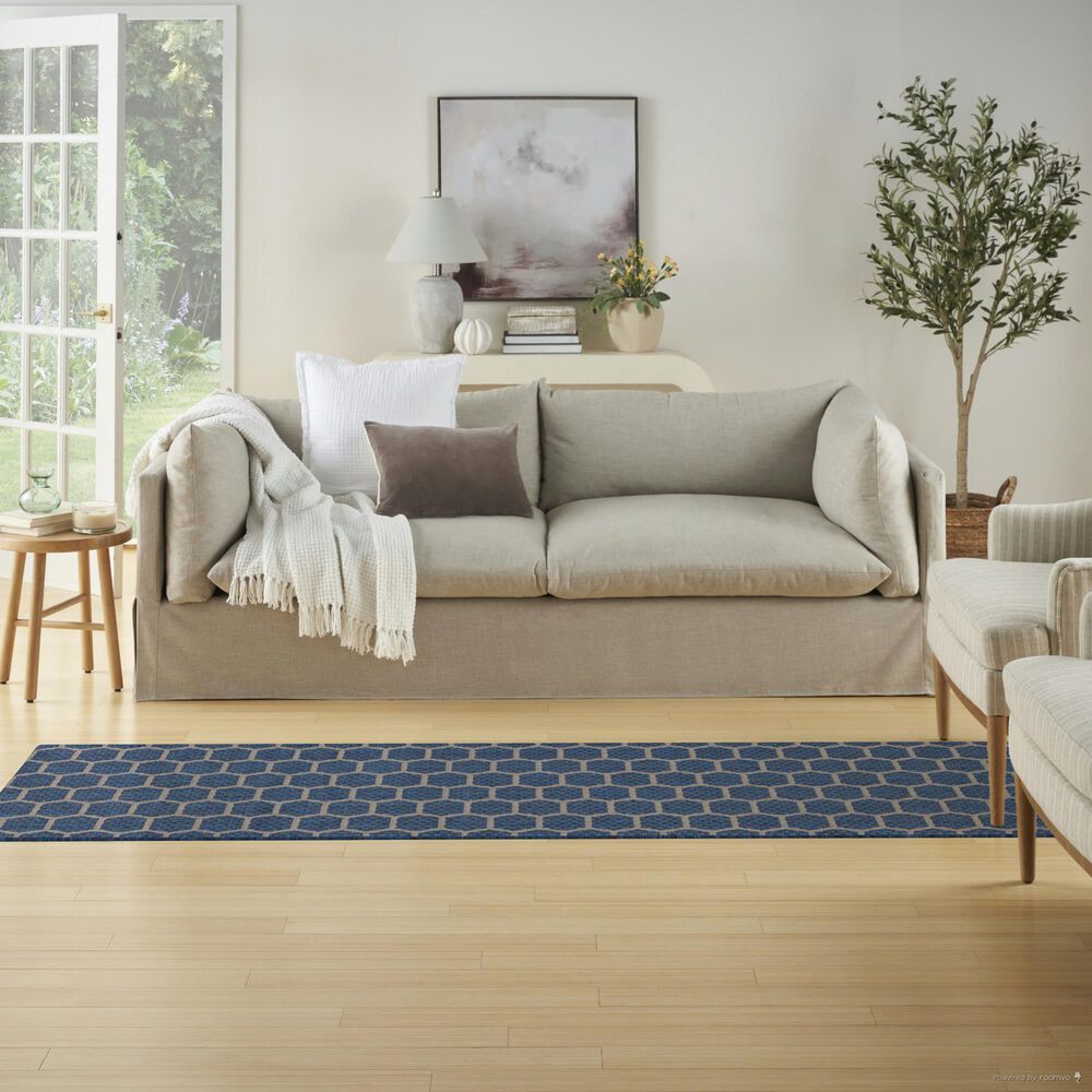 Nourison Twist Reversible 2&#39;2&quot; x 8&#39; Blue Indoor/Outdoor Runner, , large