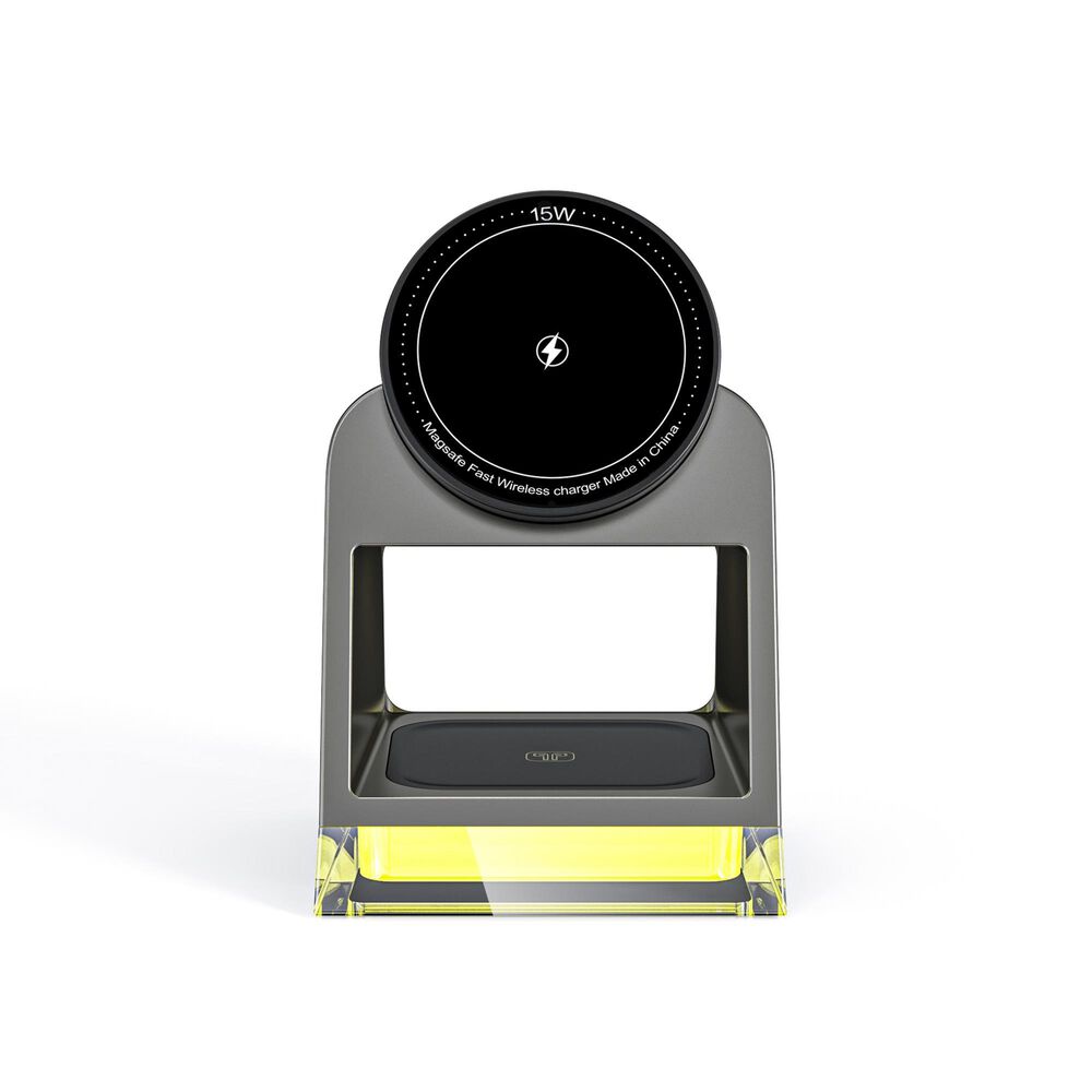 POM Gear 4 in 1 Metal Wireless Charging Stand (15w + 5w + 3w) &amp; Touch Nightlight, , large