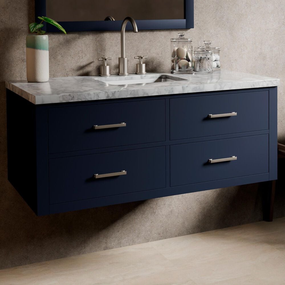 Lexora Home Castor 48" Single Bathroom Vanity in Blue with 2 cm White Carrara Marble Top and Rectangular Sink, , large