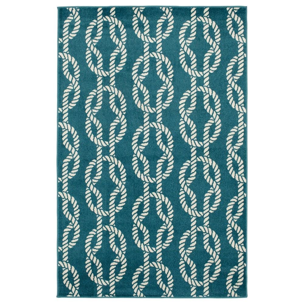 Central Oriental Terrace Tropic Sailors Knot 6"7" x 9"6" Turquoise and Snow Area Rug, , large