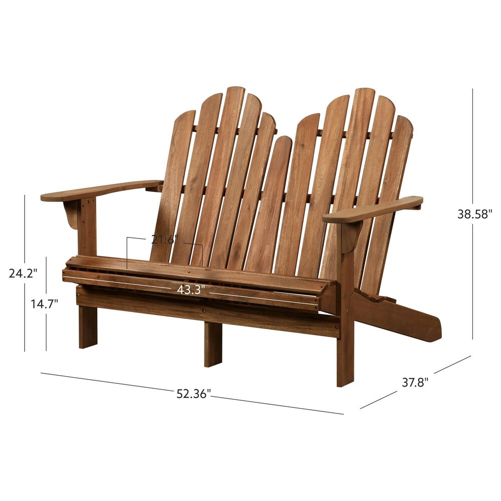Linon Home Decor Adirondack Double Bench in Rich Acorn, , large