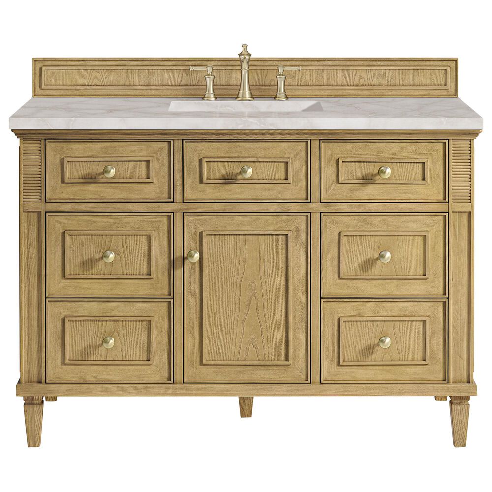 James Martin Vanities Lorelai 48&quot; Single Vanity in Light Natural Oak with 3 cm Victorian Silver Quartz Top, , large