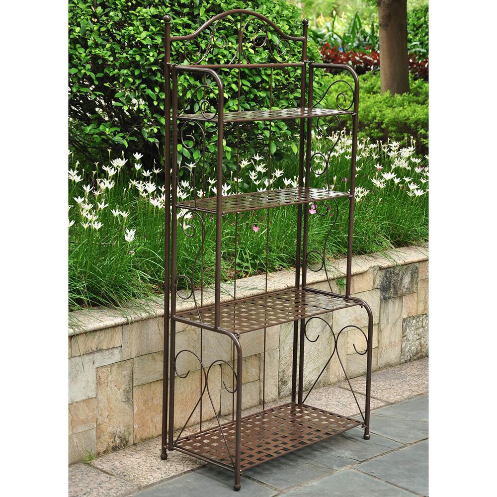 International Caravan Mandalay Iron Folding Baker Rack in Bronze, , large