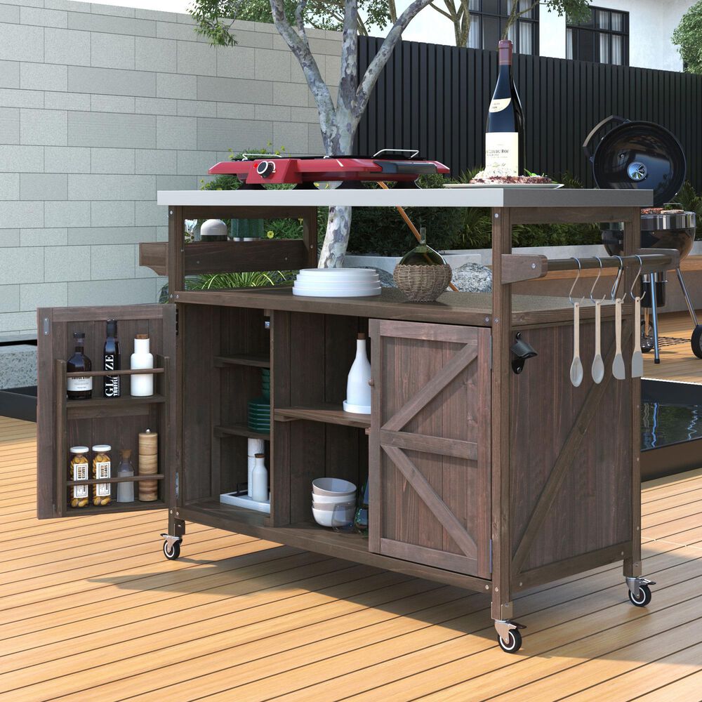 HOMLUX 50" Outdoor Kitchen Island in Dark Brown and Stainless Steel, , large
