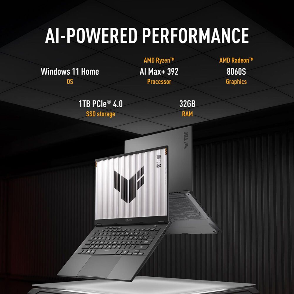 ASUS 14" TUF A14 Gaming Laptop | AMD Ryzen AI MAX+ 392 - 32GB RAM - AMD Radeon 8060S Graphics - 1TB SSD in Jaegar Gray, , large