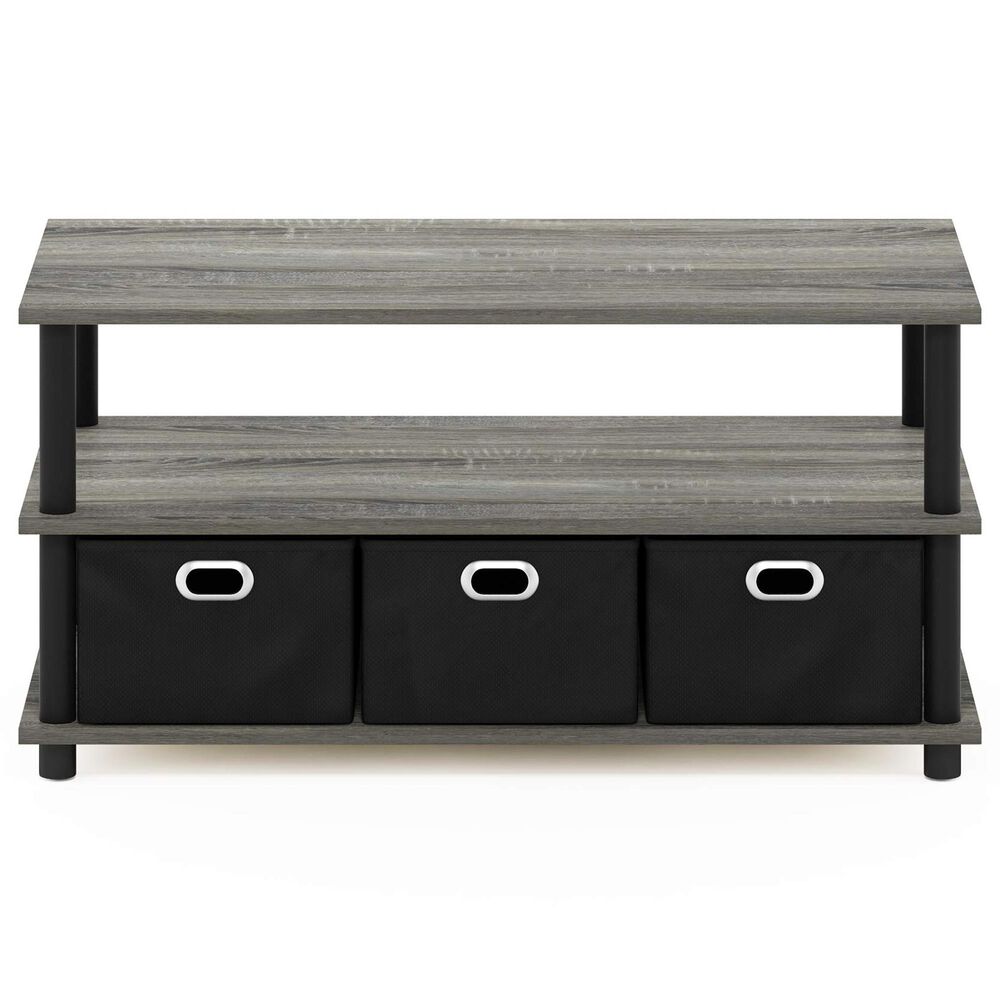 HOMLUX 2-Tier Turn-N-Tube Coffee Table with Bin Drawers in French Oak and Black, , large