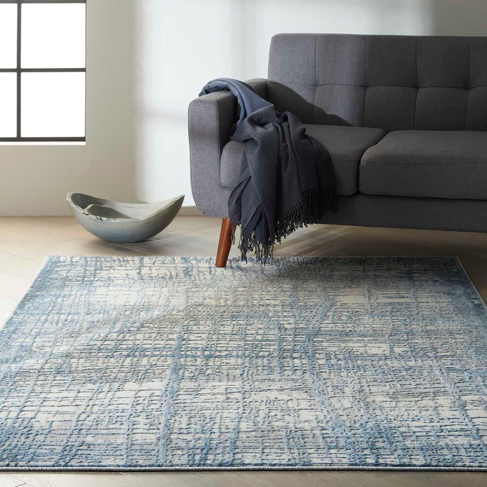 Nourison Rush 6&#39; x 9&#39; Ivory and Blue Area Rug, , large