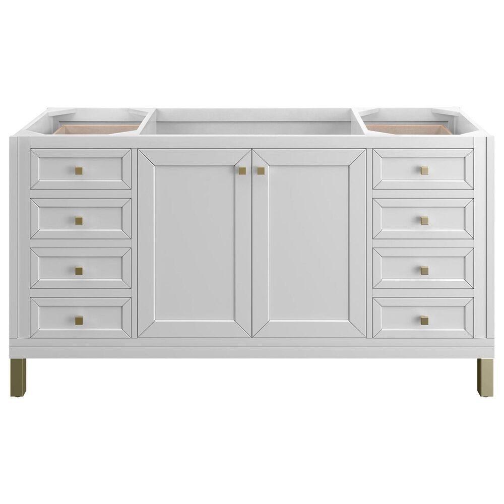 James Martin Vanities Chicago 60&quot; Single Bathroom Vanity in Glossy White with 3 cm Carrara White Marble Top and Rectangular Sink, , large