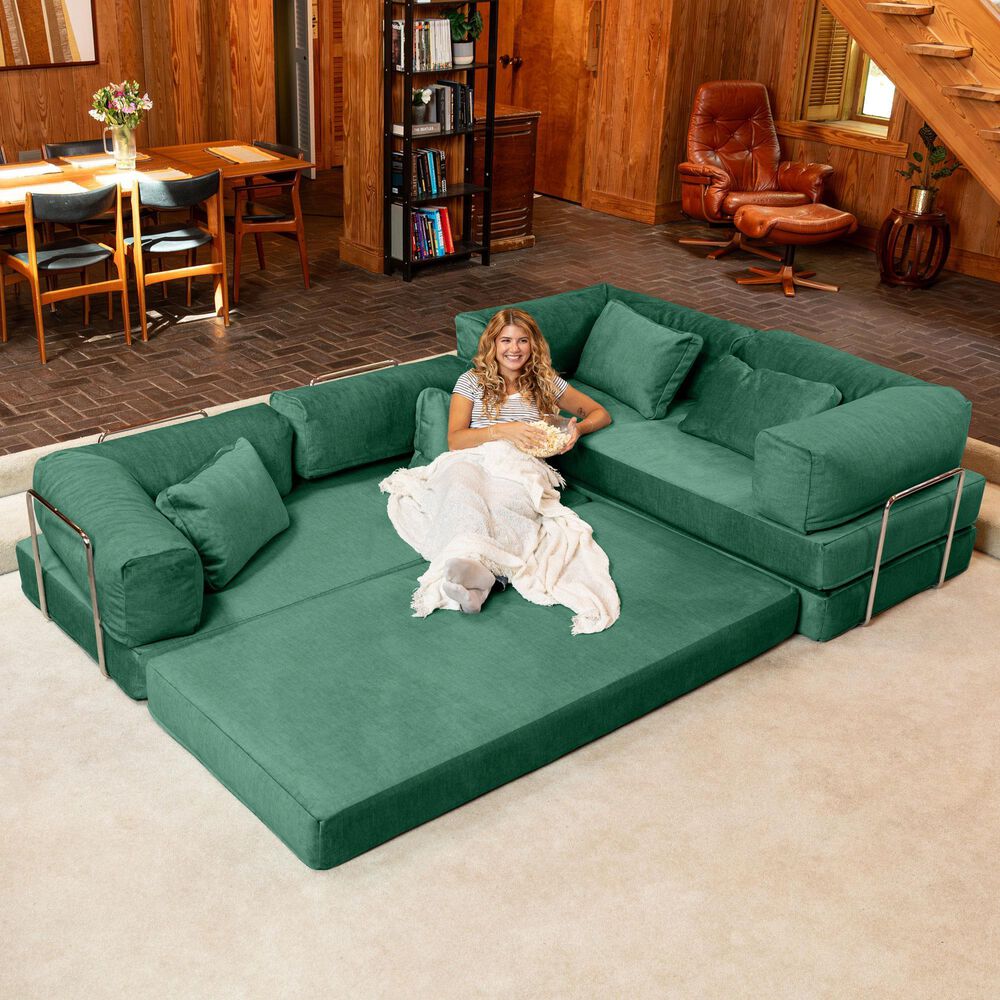 Jaxx Unsofa 2-Piece Modular Right Facing L-Shaped Sectional in Peacock Green, , large