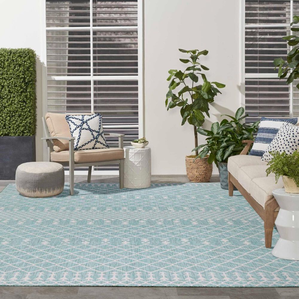 Nourison Positano Southwestern Aqua 9&#39; x 12&#39; Indoor/Outdoor Area Rug, , large