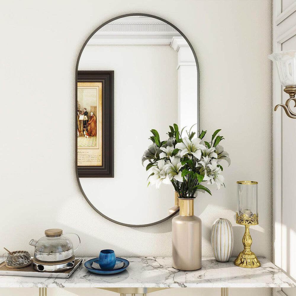 HOMLUX 22" x 38" Oval Wall Mirror in Black, , large