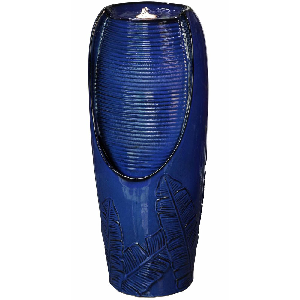 Alfresco Home Bainbridge Ceramic Fountain with Lights in Blue, , large