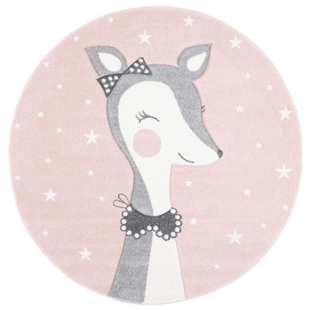 Safavieh Carousel CRK191 4" Round Pink and Ivory Kids Area Rug, , large