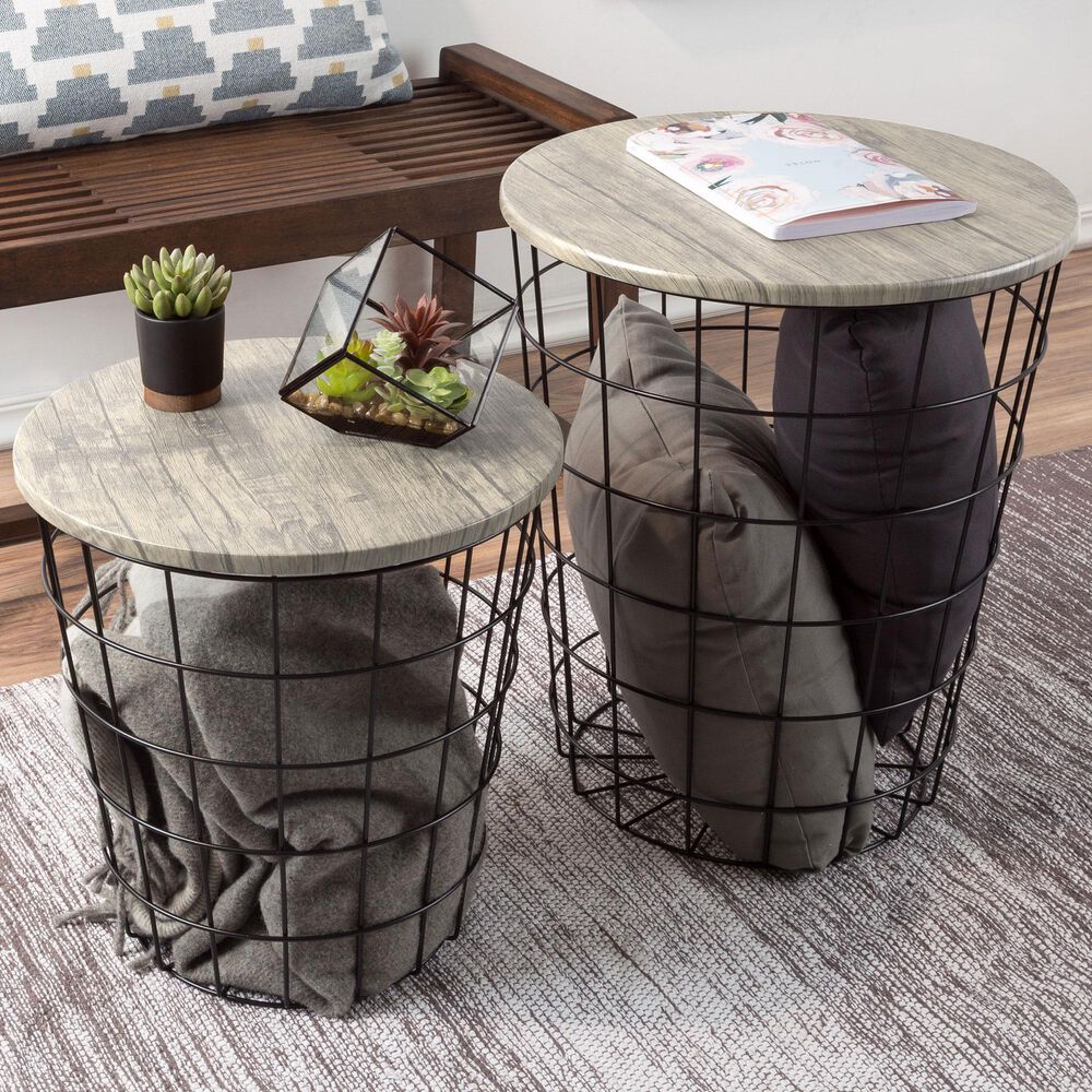 Timberlake Lavish Home 2-Piece Round Nesting Tables in Gray, , large