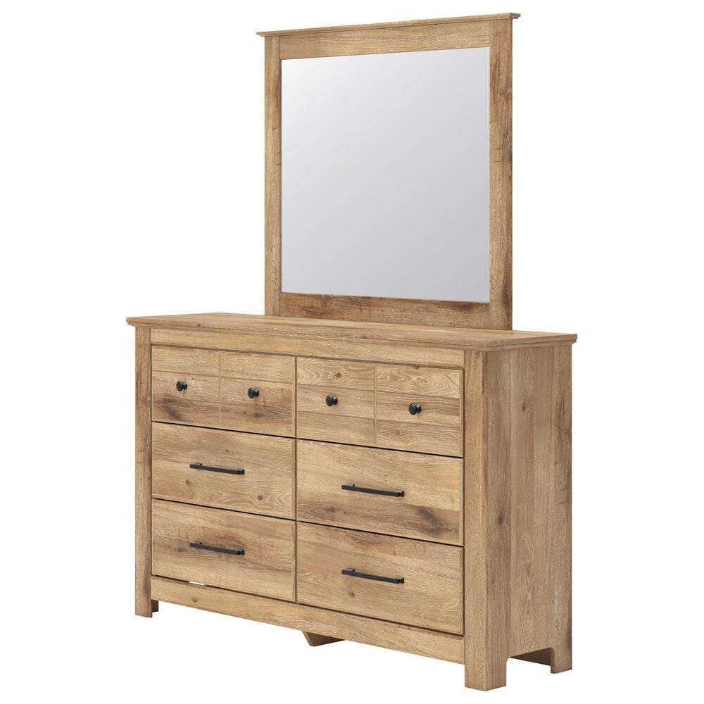 Ashley Makidern 6-Drawer Dresser and Mirror in Natural Brown, , large