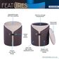Rta Products Two-Toned Vanity Stool Storage Ottoman in Brown, , large