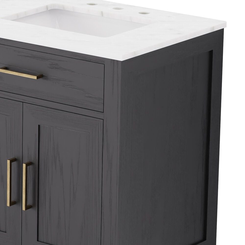 Lexora Home Abbey 72&quot; Double Bathroom Vanity in Black Oak with 2 cm White Carrara Marble Top and Rectangular Sinks, , large