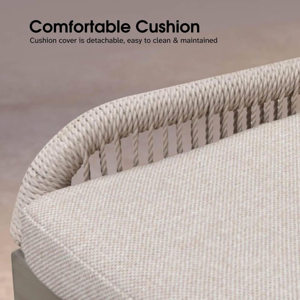 HOMLUX Outdoor Counter Stool with Light Grey Frame in Grey and Beige (Set of 2), , large
