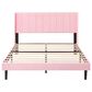 HOMLUX Queen Upholstered Platform Bed Frame with Velvet Headboard in Pink, , large