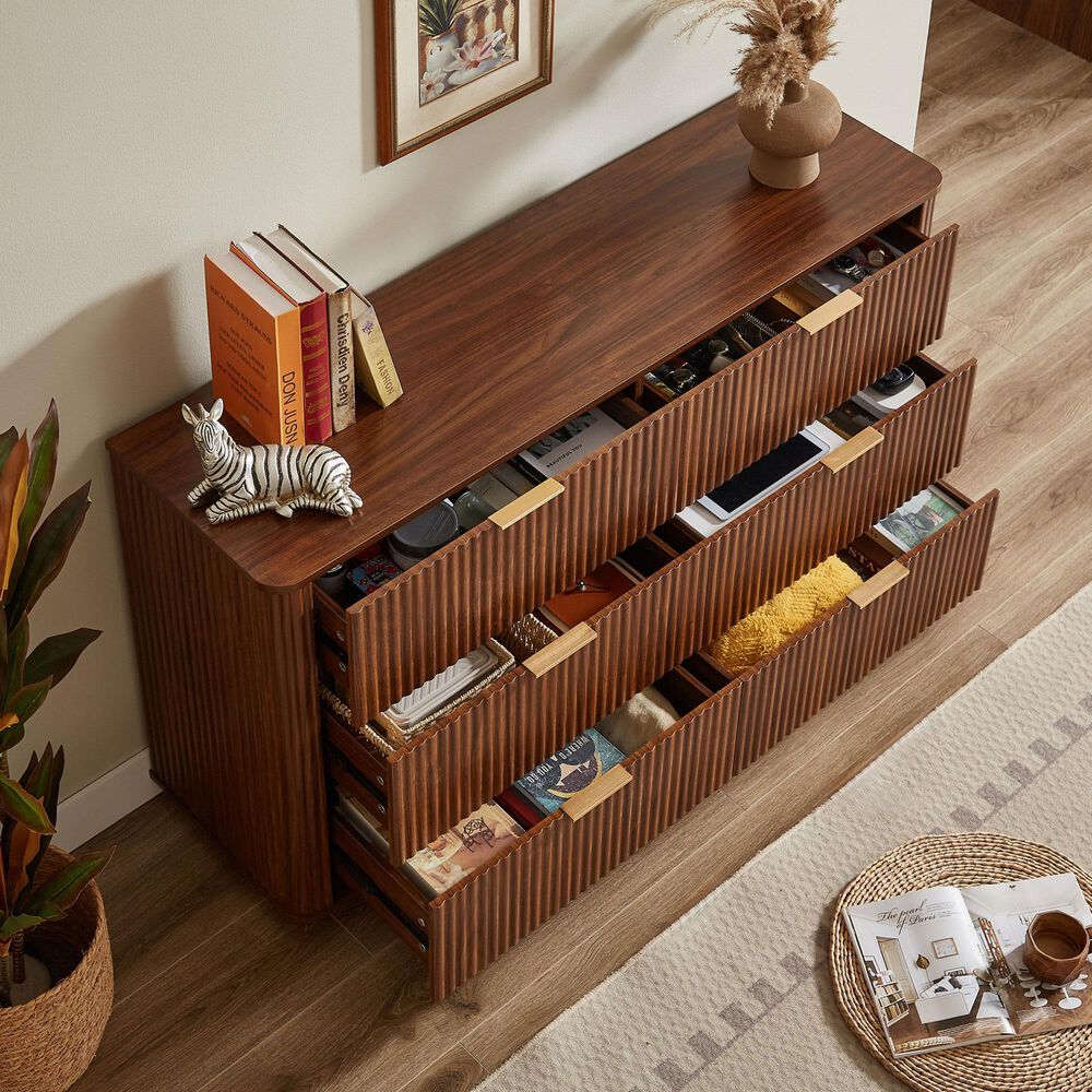Hearth and Haven 6-Drawer Dresser in Walnut, , large