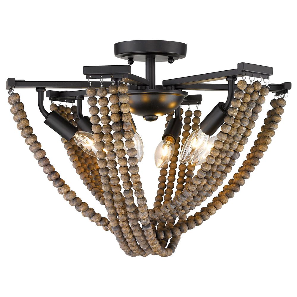 Golden Lighting Samba 6-Light Semi-Flush with Wood Bead Accent in Matte Black, , large