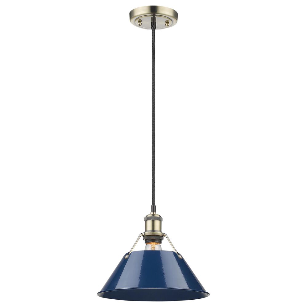 Golden Lighting Orwell 1-Light Medium Pendant with Matte Navy Shade in Aged Brass, , large