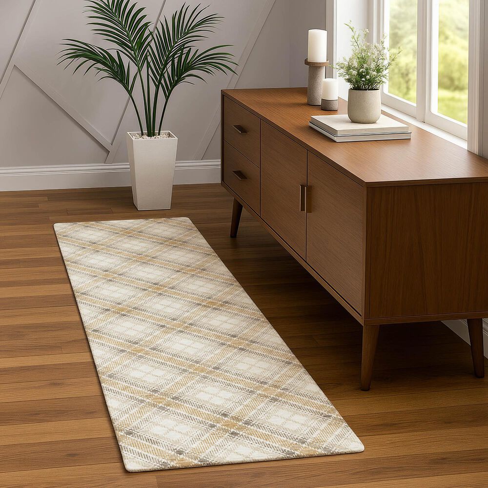 Dalyn Rug Company Soft Essentials Plaid Ivory 2'3" x 7'6" Indoor/Outdoor Runner, , large