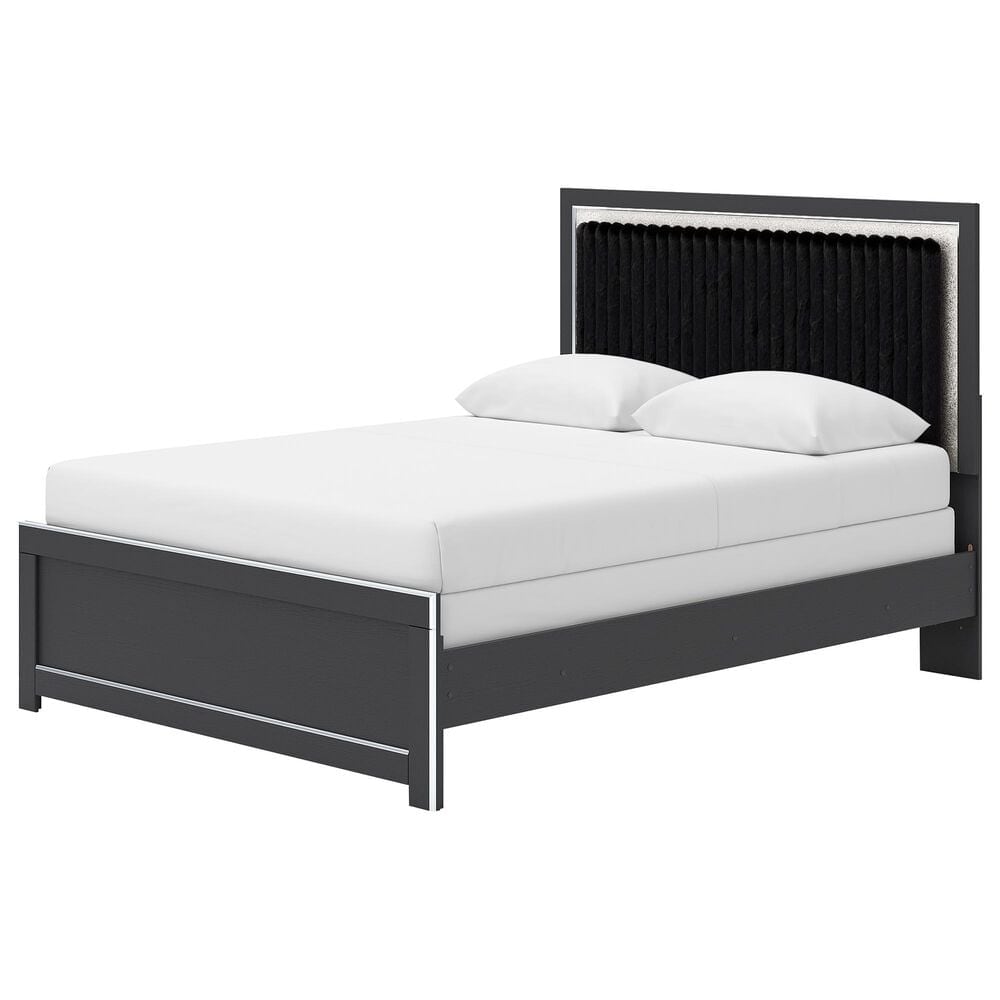 Ashley Zuraleus Queen Upholstered Panel Bed with Two Nightstands in Matte Black, , large