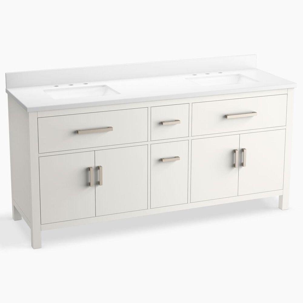 Kohler Kresla 72" Double Bathroom Vanity in White with 3 cm White Quartz Top and Rectangular Sinks, , large