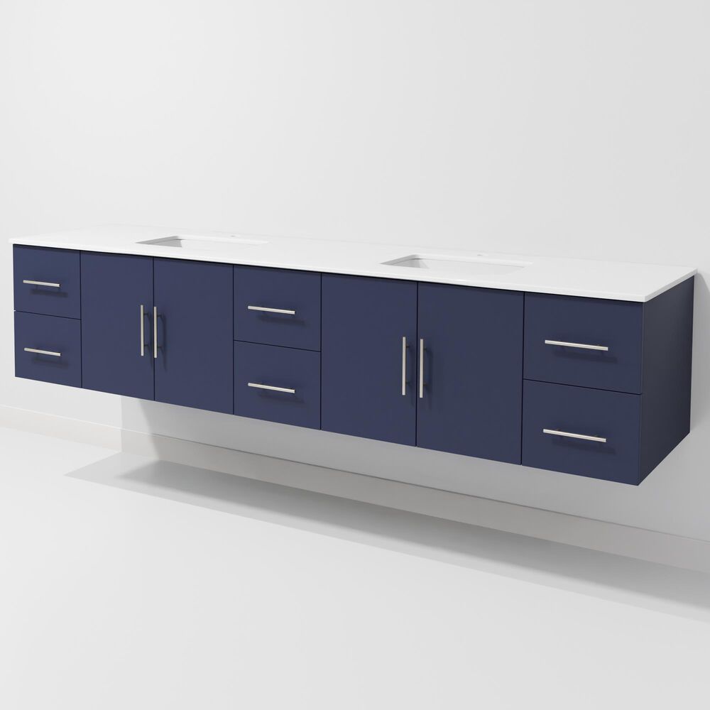 Lexora Home Geneva 84" Double Bathroom Vanity in Navy Blue with 2 cm White Quartz Top and Rectangular Sinks, , large