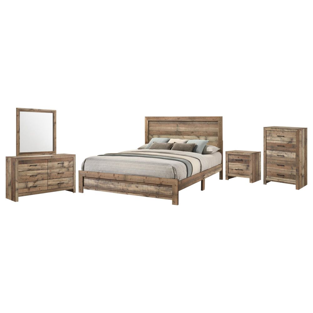 Crown Mark Elmer 5 Piece King Panel Bedroom Set in Rustic Brown, , large