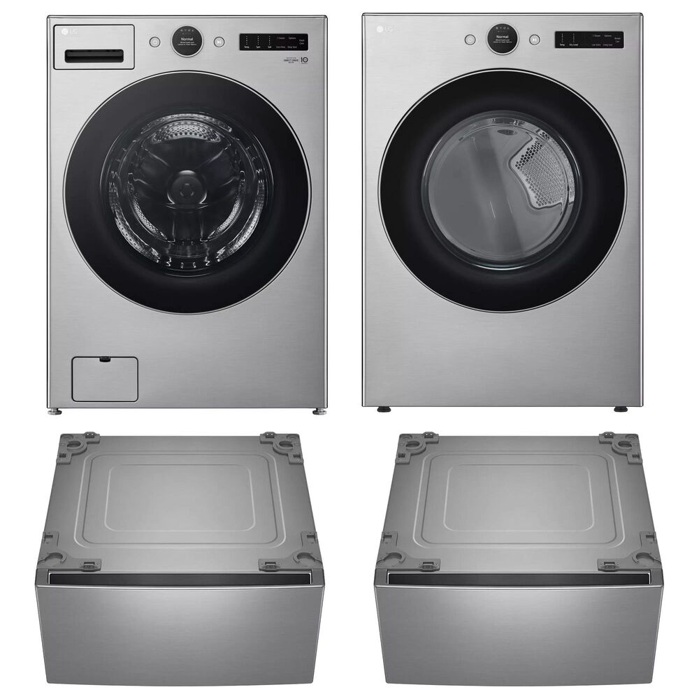 LG 4.5 Cu. Ft. Front Load Washer and 7.4 Cu.Ft. Electric Dryer Laundry Pair with Pedestal in Graphite Steel, , large