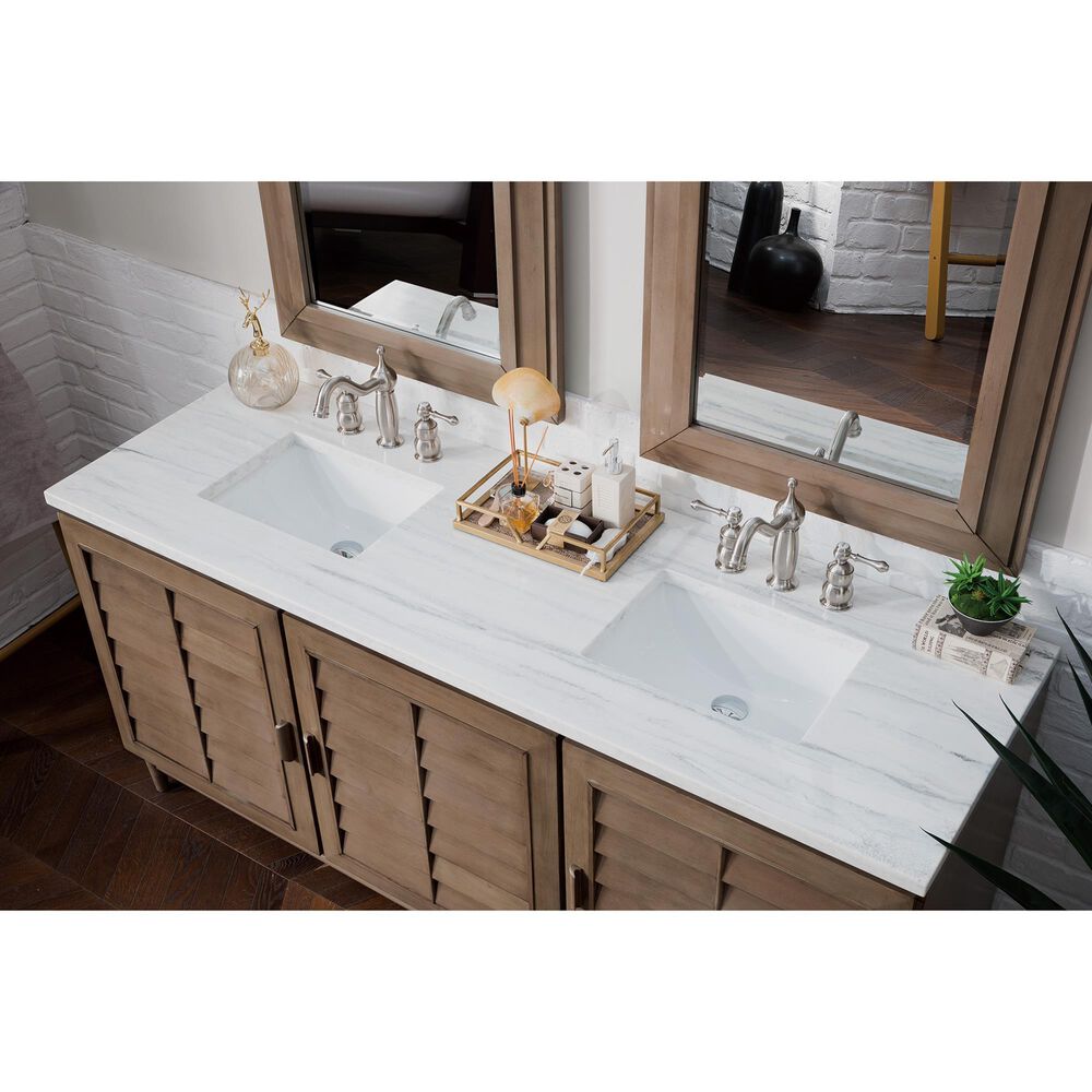 James Martin Vanities Portland 72&quot; Double Bathroom Vanity in Whitewashed Walnut with 3 cm Arctic Fall Solid Surface Top and Rectangular Sinks, , large