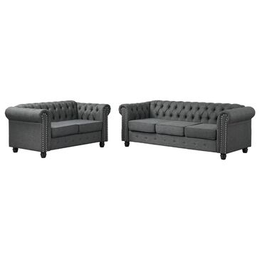 Morden Fort Chesterfield 2-Piece Stationary Linen Sofa and Loveseat Set in Grey, , large