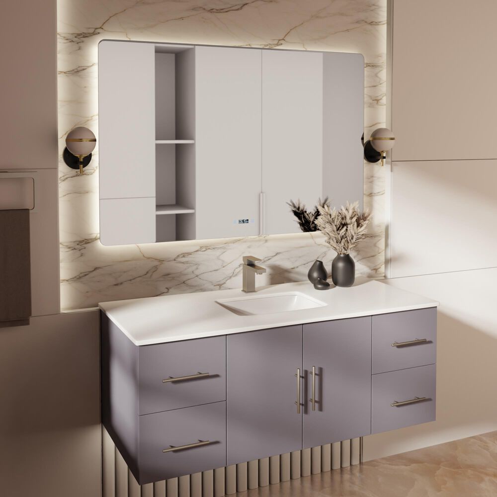 Lexora Home Geneva 48&quot; Single Bathroom Vanity in Dark Grey with 2 cm White Cultured Marble Top and Rectangular Sink, , large