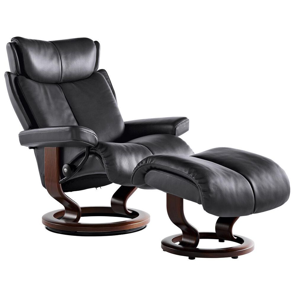 Stressless Magic Medium Chair and Ottoman in Paloma Rock and Brown, , large