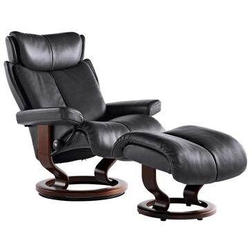 Stressless Magic Medium Chair and Ottoman in Paloma Rock and Brown, , large