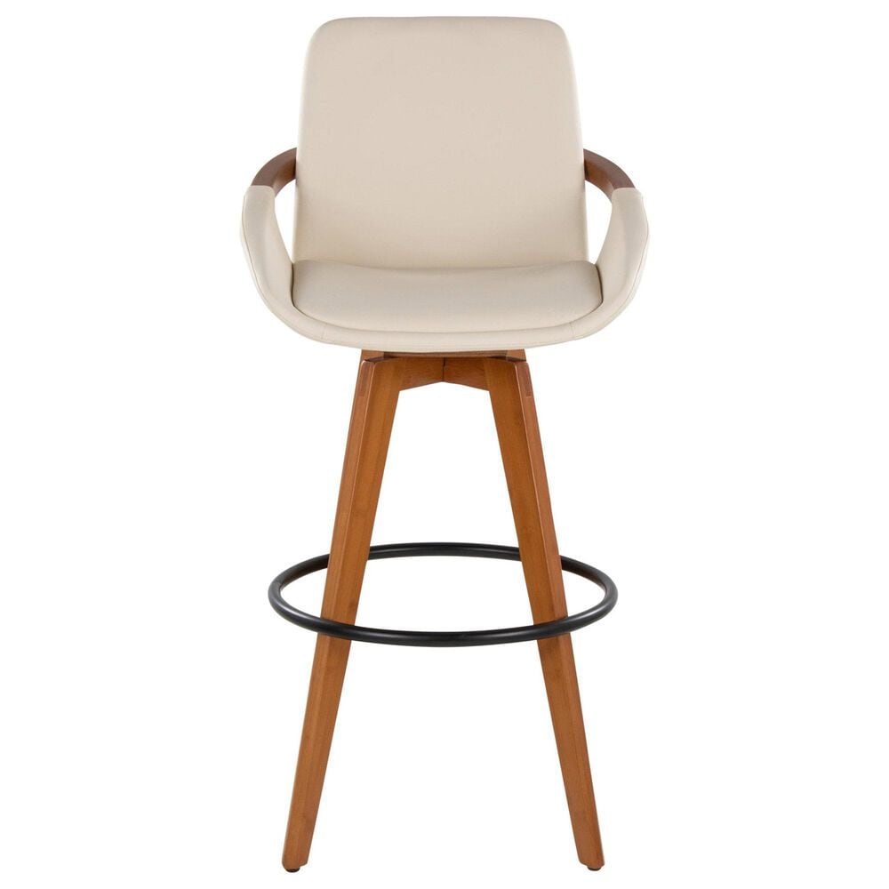 Lumisource Cosmo Swivel Barstool with Cream Cushion in Walnut and Black, , large