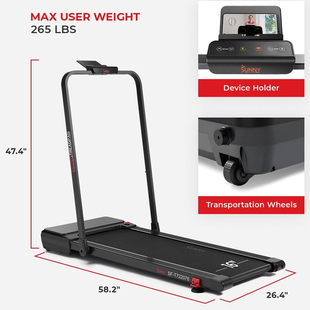 Sunny Health &amp; Fitness Pacer Smart Compact Auto Incline Treadpad Folding Treadmill in Black, , large