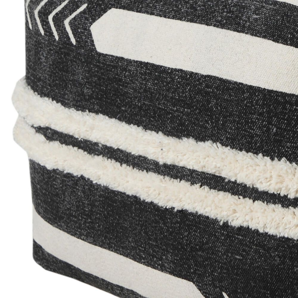 LR Home 18" Square Striped Pouf in Black and White, , large