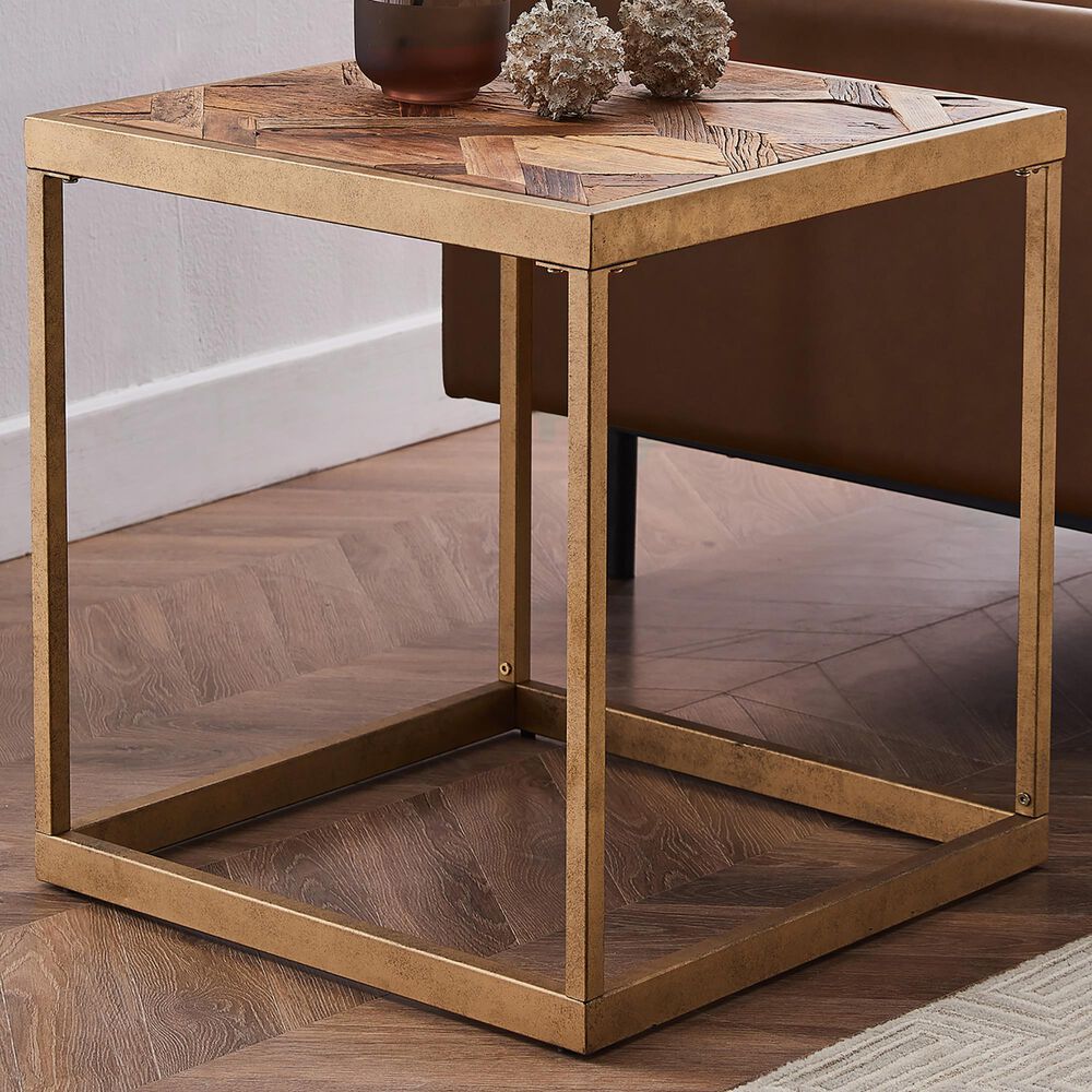Southern Enterprises Dorville End Table in Natural and Antique Brass, , large