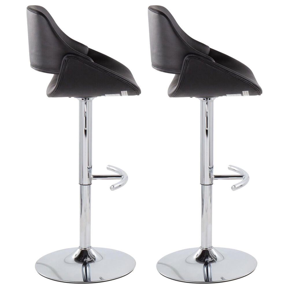 LumiSource Fabrico Swivel Adjustable Bar Stool with Black Faux Leather Upholstery and Rounded T Footrest in Chrome (Set of 2), , large