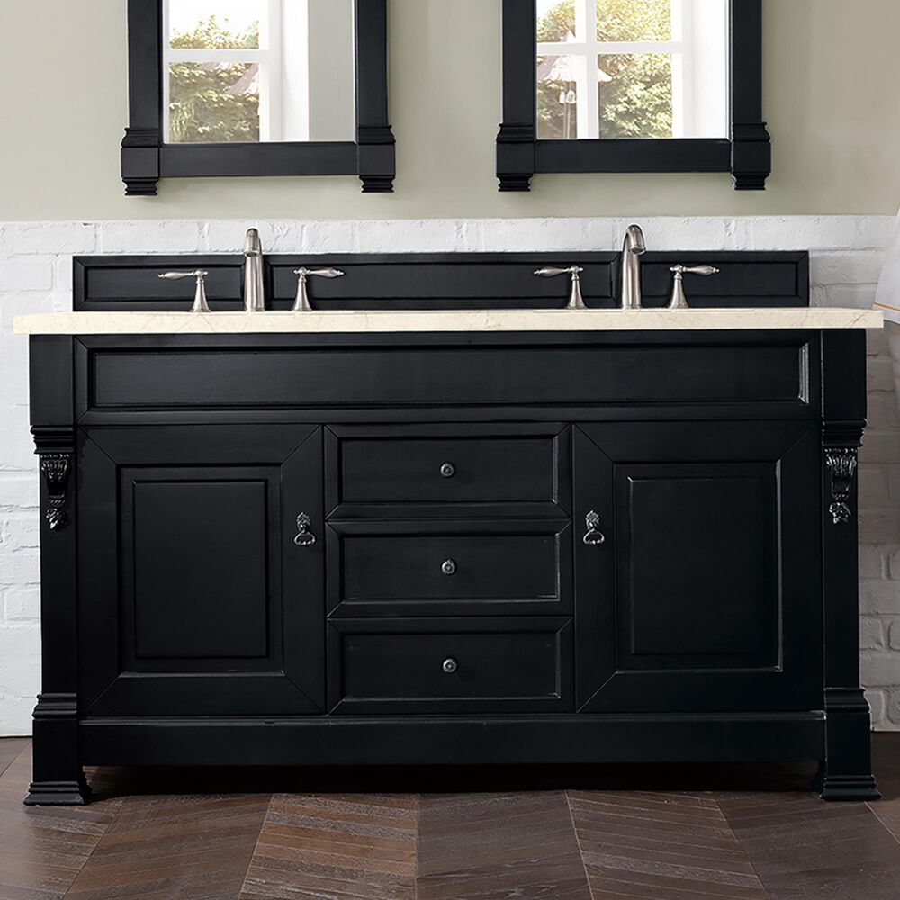 James Martin Vanities Brookfield 60&quot; Double Bathroom Vanity in Antique Black with 3 cm Eternal Marfil Quartz Top and Rectangle Sinks, , large