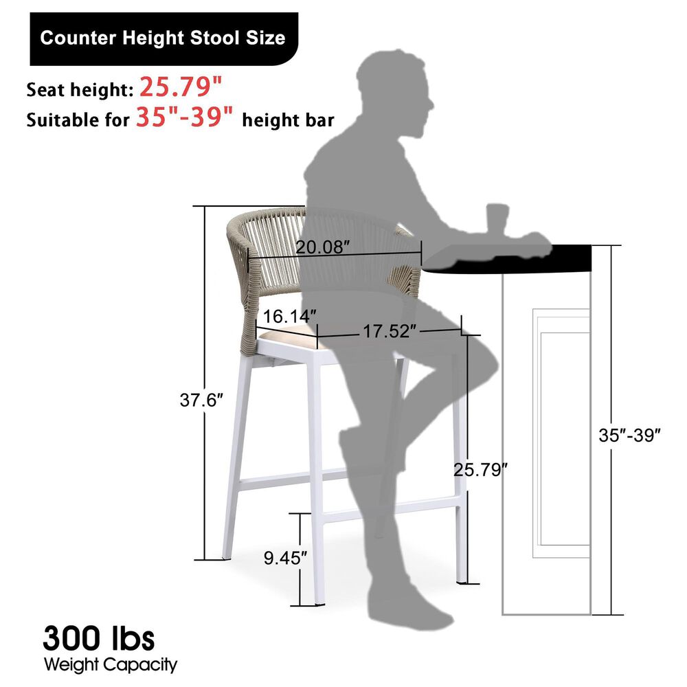 HOMLUX Outdoor Counter Stool with Open-Frame Backrest in White (Set of 2), , large