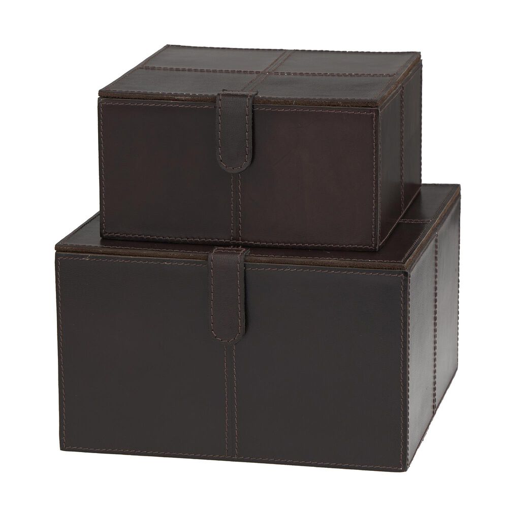 Maple and Jade 9.9" 2-Piece Handmade Storage Decorative Box Set in Dark Brown, , large