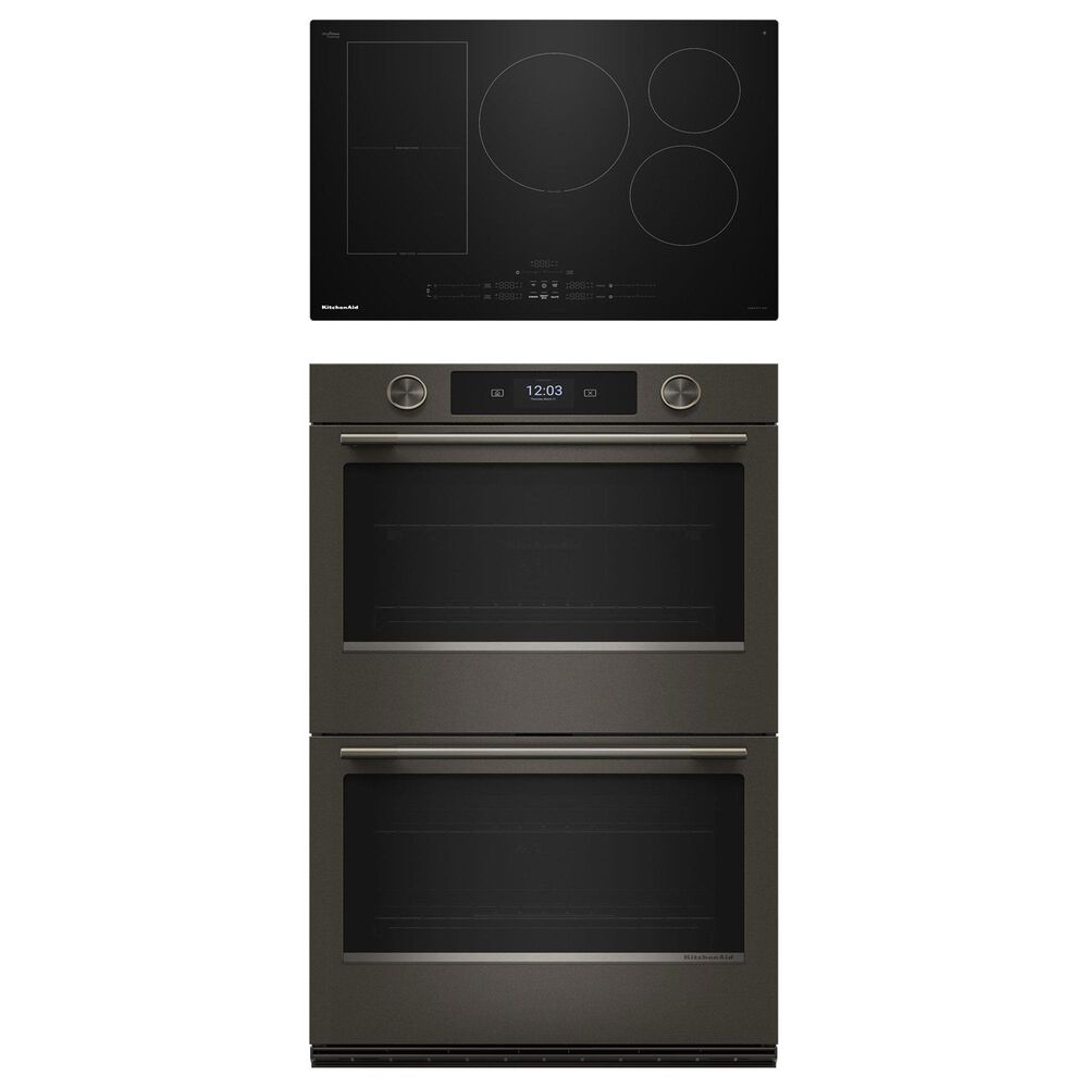 KitchenAid 2-Piece Kitchen Package with Black Ore 30" Smart Double Wall Oven and Black 30" Induction Cooktop, , large